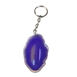 Geode Rock Slice Purple Clear Stone Rock Keychain
